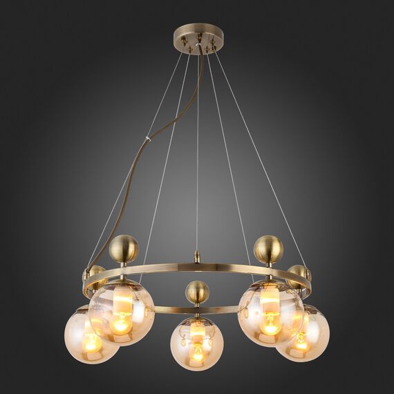 SLE106303-05 Светильник подвесной Бронзовый/Прозрачный, Янтарный E27 5*60W PECHIO, изображение 2