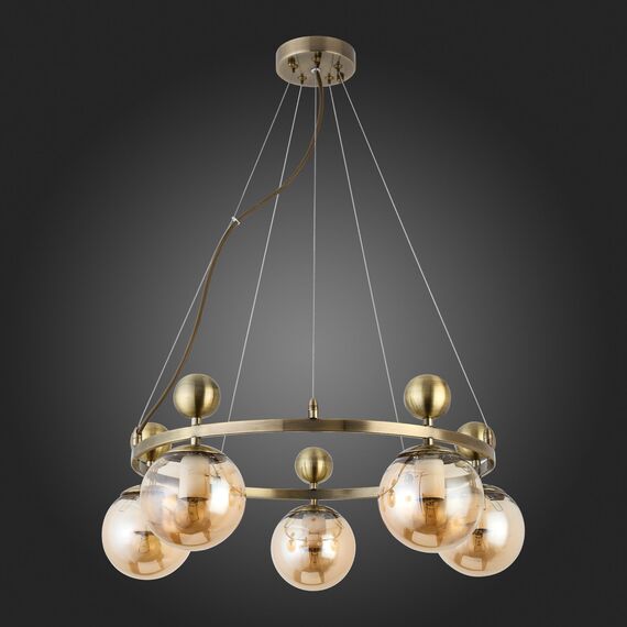 SLE106303-05 Светильник подвесной Бронзовый/Прозрачный, Янтарный E27 5*60W PECHIO, изображение 5