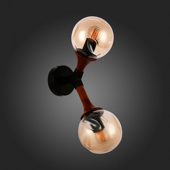 SLE109401-01 Светильник настенный Черный, Темное дерево/Прозрачный, Янтарный E27 2*60W RAQUEL, изображение 5