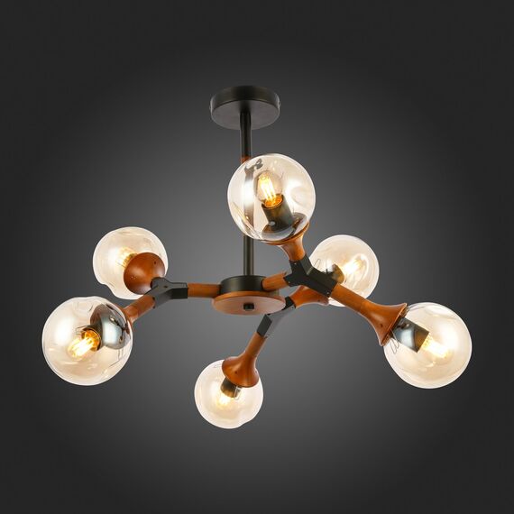 SLE109402-06 Светильник потолочный Черный, Темное дерево/Прозрачный, Янтарный E27 6*60W RAQUEL, изображение 2