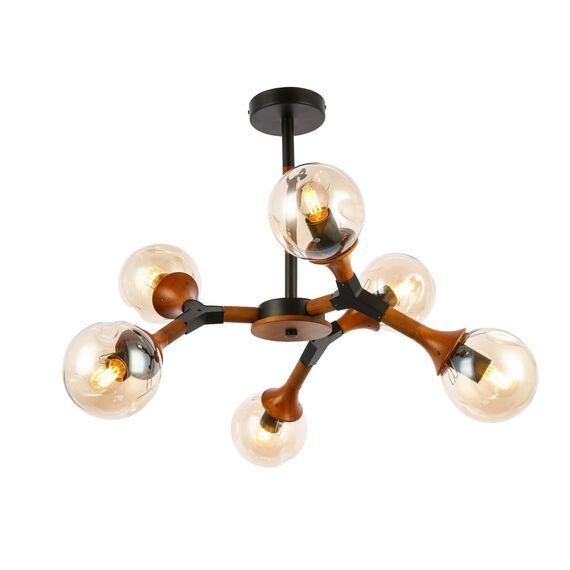 SLE109402-06 Светильник потолочный Черный, Темное дерево/Прозрачный, Янтарный E27 6*60W RAQUEL, изображение 3