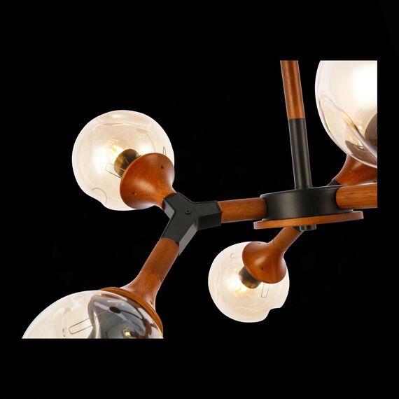 SLE109402-06 Светильник потолочный Черный, Темное дерево/Прозрачный, Янтарный E27 6*60W RAQUEL, изображение 4