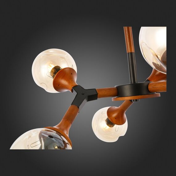 SLE109402-06 Светильник потолочный Черный, Темное дерево/Прозрачный, Янтарный E27 6*60W RAQUEL, изображение 5