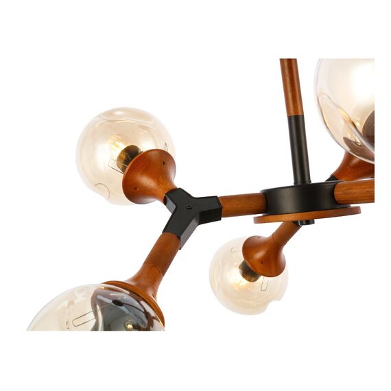 SLE109402-06 Светильник потолочный Черный, Темное дерево/Прозрачный, Янтарный E27 6*60W RAQUEL, изображение 6