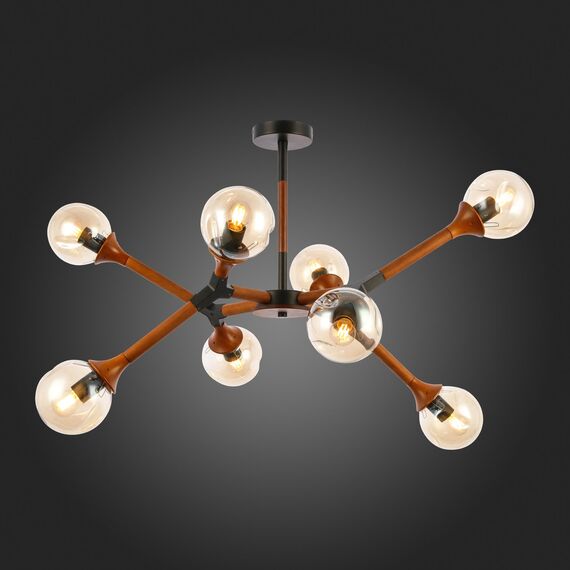 SLE109402-08 Светильник потолочный Черный, Темное дерево/Прозрачный, Янтарный E27 8*60W RAQUEL, изображение 2