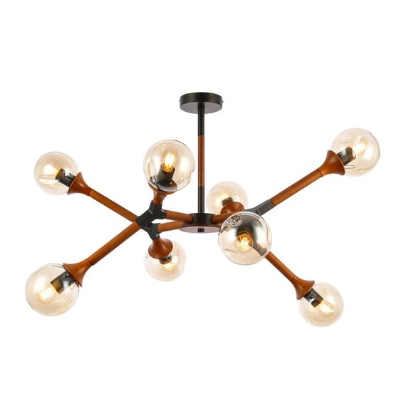 SLE109402-08 Светильник потолочный Черный, Темное дерево/Прозрачный, Янтарный E27 8*60W RAQUEL, изображение 3