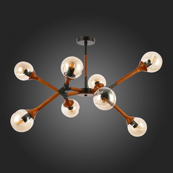 SLE109402-08 Светильник потолочный Черный, Темное дерево/Прозрачный, Янтарный E27 8*60W RAQUEL, изображение 5