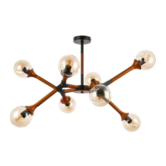 SLE109402-08 Светильник потолочный Черный, Темное дерево/Прозрачный, Янтарный E27 8*60W RAQUEL, изображение 6