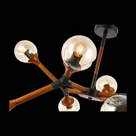 SLE109402-08 Светильник потолочный Черный, Темное дерево/Прозрачный, Янтарный E27 8*60W RAQUEL, изображение 7