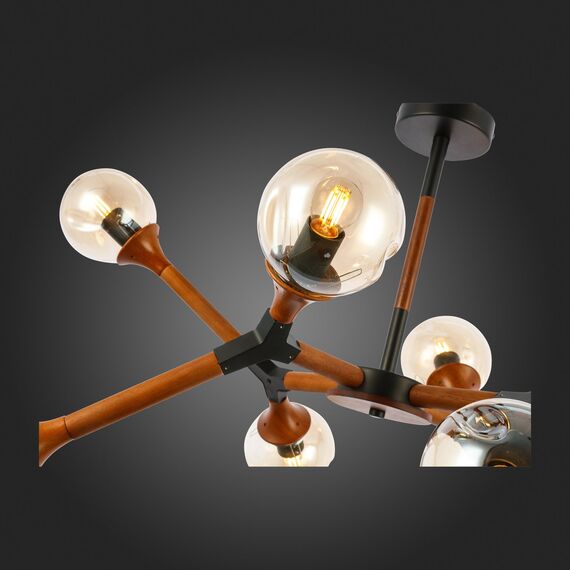 SLE109402-08 Светильник потолочный Черный, Темное дерево/Прозрачный, Янтарный E27 8*60W RAQUEL, изображение 8