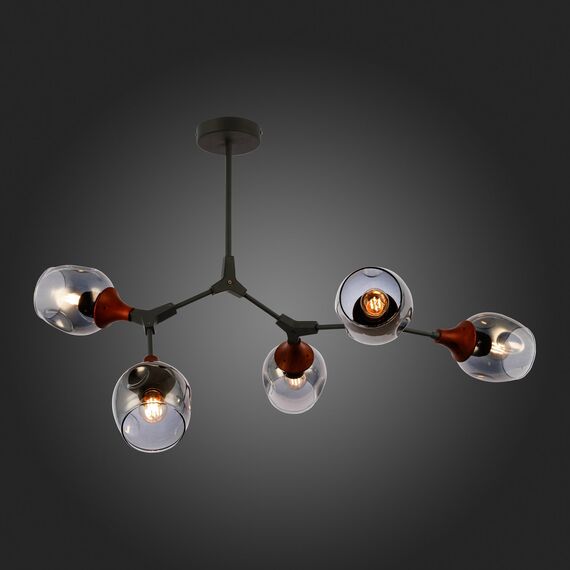 SLE113402-05 Светильник потолочный Серый, Темное дерево/Зеркальный E27 5*60W CIOTOLLA, изображение 2