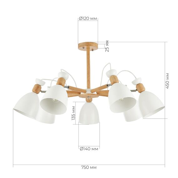 SLE103802-07 Светильник потолочный Светлое дерево, Белый/Белый E27 7*60W BALCAMO, изображение 9