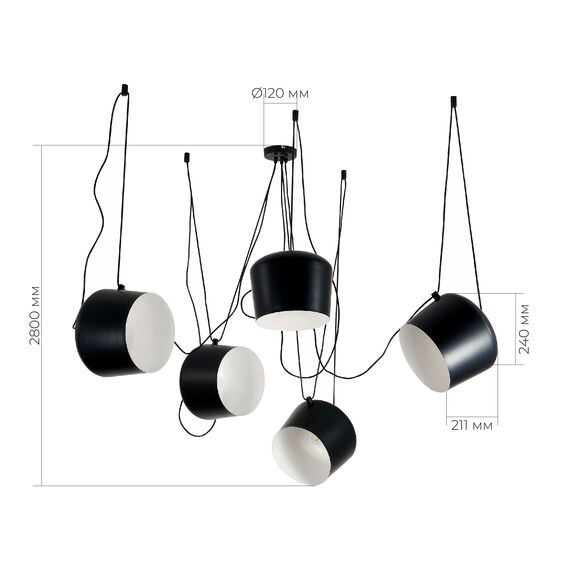 SLE120643-05 Светильник подвесной Черный/Черный E27 5*40W TRIESTE, изображение 6