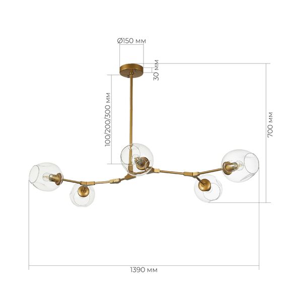 SLE154823-05 Светильник подвесной Золотистый/Прозрачный E27 5*40W RAMETTO, изображение 7