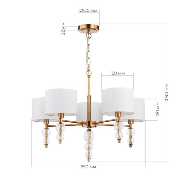 SLE105713-05 Светильник подвесной Латунь, Прозрачный/Белый E14 5*40W RAMER, изображение 7