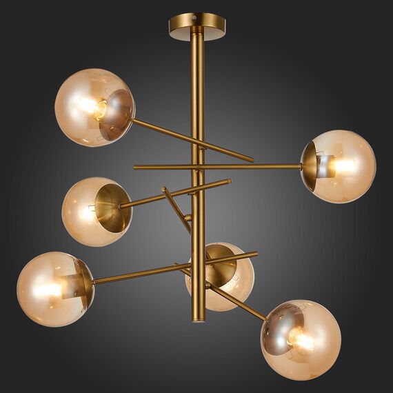 SLE1099-312-06 Светильник потолочный Латунь/Коньячный E27 6*60W VELIO, изображение 2