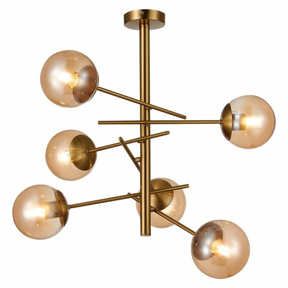 SLE1099-312-06 Светильник потолочный Латунь/Коньячный E27 6*60W VELIO, изображение 3