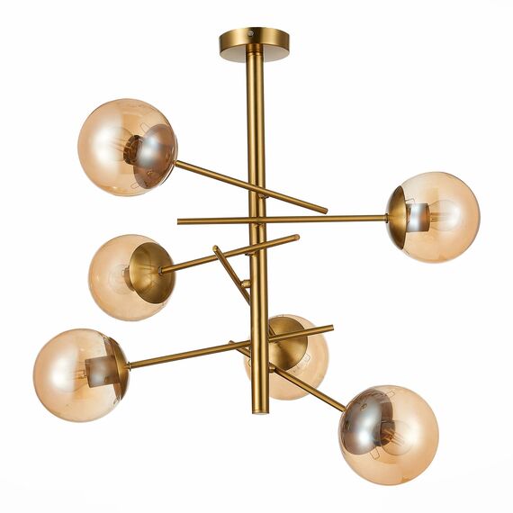 SLE1099-312-06 Светильник потолочный Латунь/Коньячный E27 6*60W VELIO, изображение 4