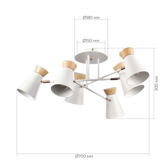 SLE1252-502-06 Светильник потолочный Белый, Золотистый/Белый, Дерево E27 6*60W ALFEO, изображение 7