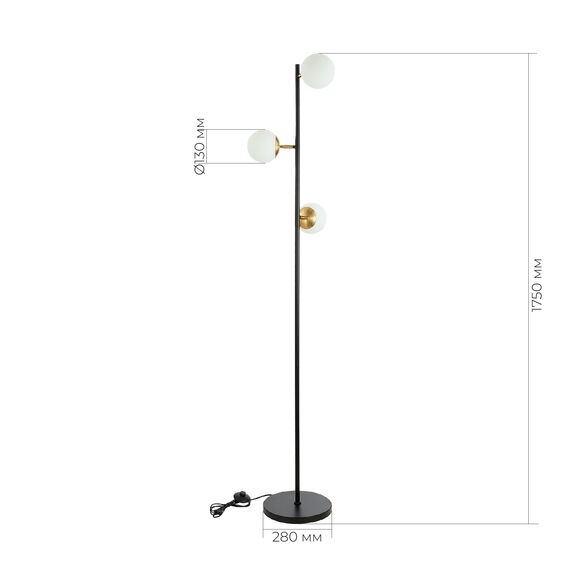 SLE220405-03 Светильник напольный Черный, Латунь/Белый E27 3*60W FORLI, изображение 5