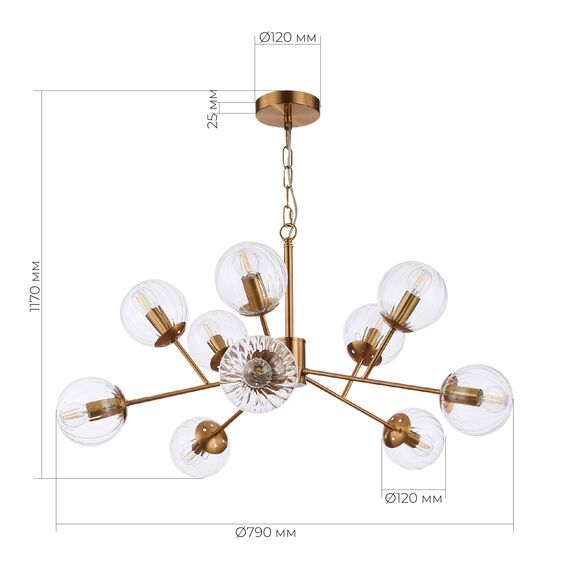 SLE220803-10 Светильник подвесной Латунь/Прозрачный E14 10*40W ANDRIA, изображение 6