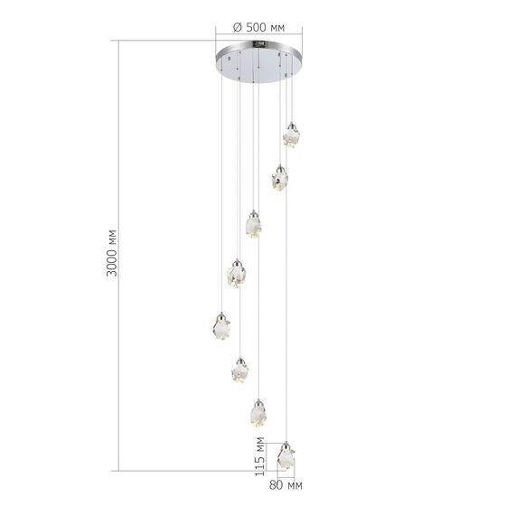 SL6114.103.08 Светильник подвесной ST-Luce Хром/Прозрачный LED 8*3W 3000K CASCATO, изображение 3