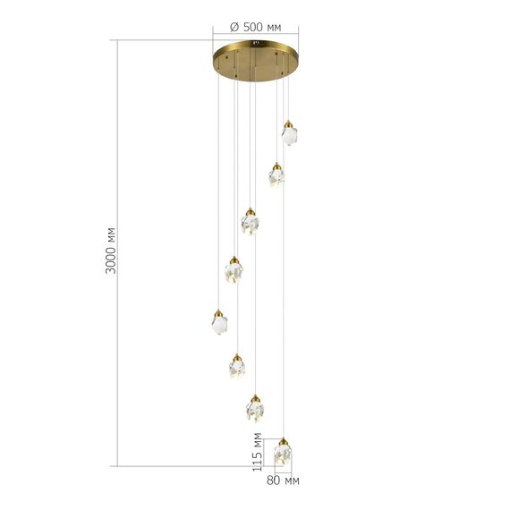 SL6114.203.08 Светильник подвесной ST-Luce Золотистый/Прозрачный LED 8*3W 3000K CASCATO, изображение 3