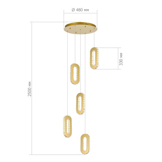 SL6506.203.05 Светильник подвесной ST-Luce Золотистый/Золотистый, Прозрачный LED 5*9W 3000K ALLUNGO, изображение 3