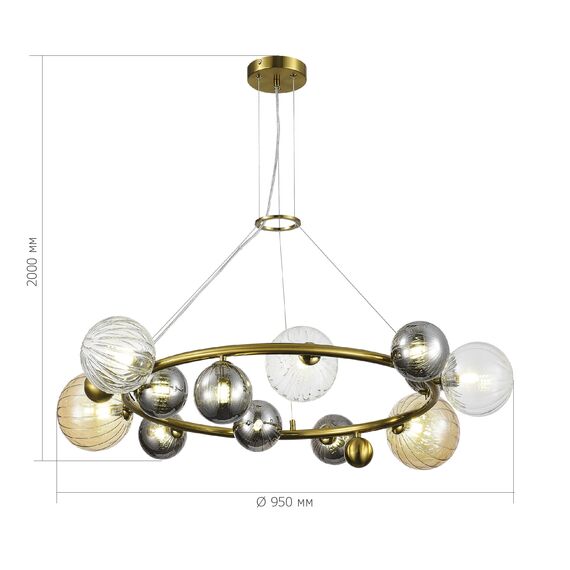 SL1515.303.12 Светильник подвесной ST-Luce Латунь/Янтарный,Дымчатый,Прозрачный G9 12*5W 4000K SPHERE, изображение 4