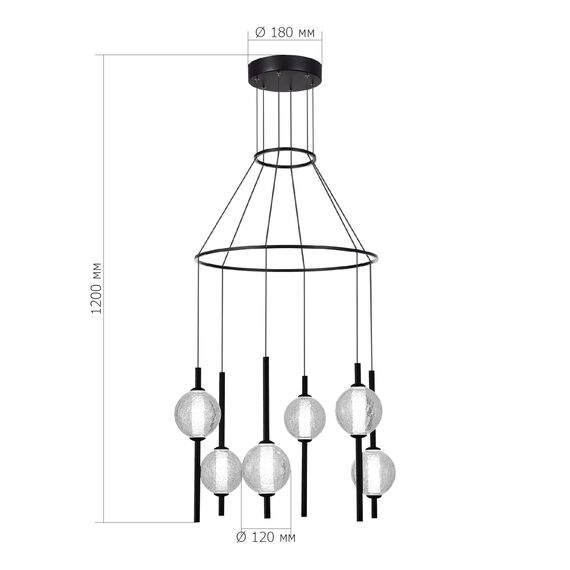SL6120.403.06 Светильник подвесной ST-Luce Черный/Прозрачное кракелированное стекло LED 6*8,5W 3000K PEEK, изображение 4