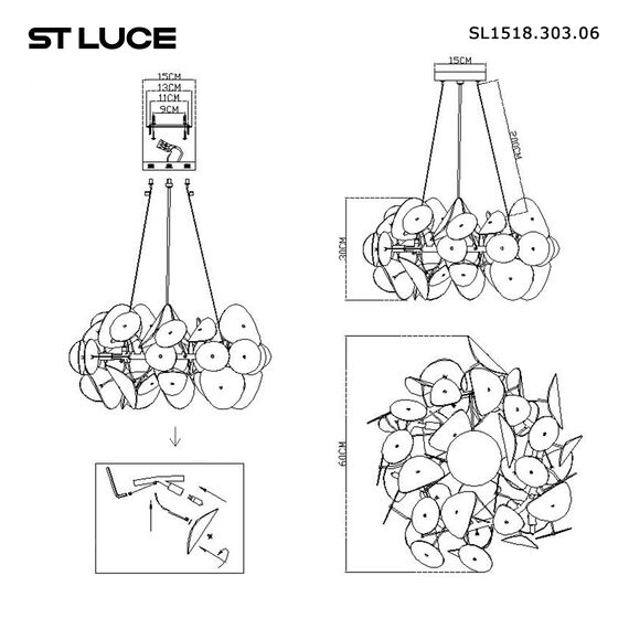 SL1518.303.06 Светильник подвесной ST-Luce Латунь/Белый G9 6*5W 4000K DAHLIA, изображение 8