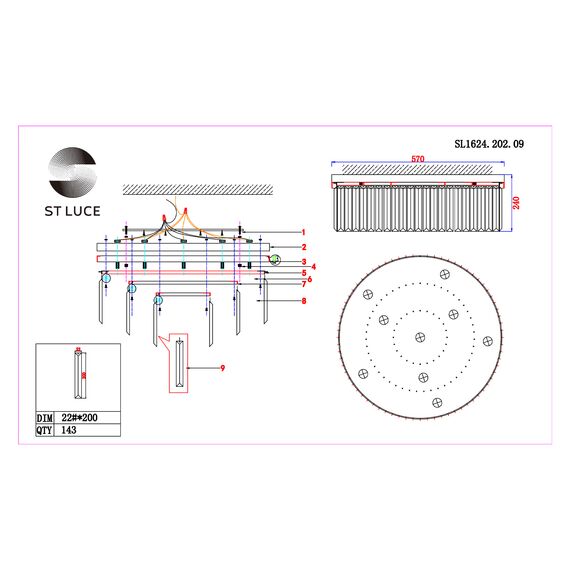 SL1624.202.09 Люстра потолочная ST-Luce шампань/прозрачный E14 9*40W ERCOLANO, изображение 8