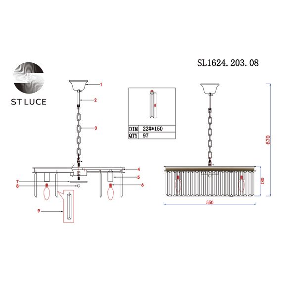 SL1624.203.08 Люстра подвесная ST-Luce шампань/прозрачный E14 6*40W ERCOLANO, изображение 8
