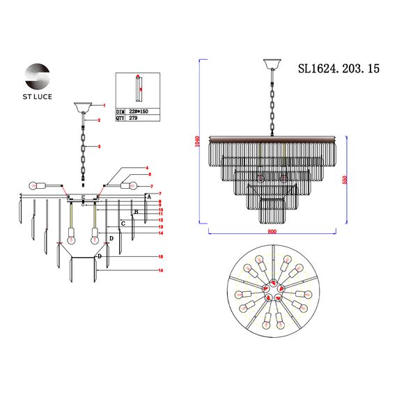 SL1624.203.15 Люстра подвесная ST-Luce шампань/прозрачный E14 15*40W ERCOLANO, изображение 7