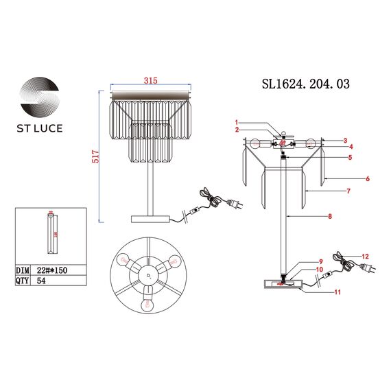 SL1624.204.03 Прикроватная лампа ST-Luce шампань/прозрачный E14 3*40W ERCOLANO, изображение 5