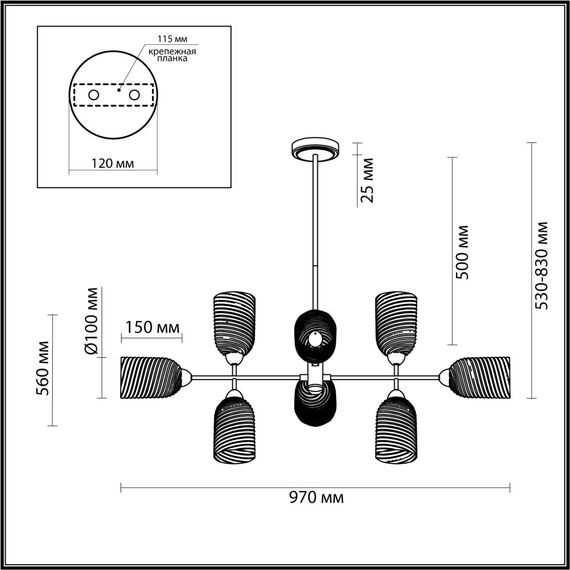 6512/8C MODERNI LN23 115 латунь Люстра потолочная E14 8*40W 220V MONROE, изображение 2