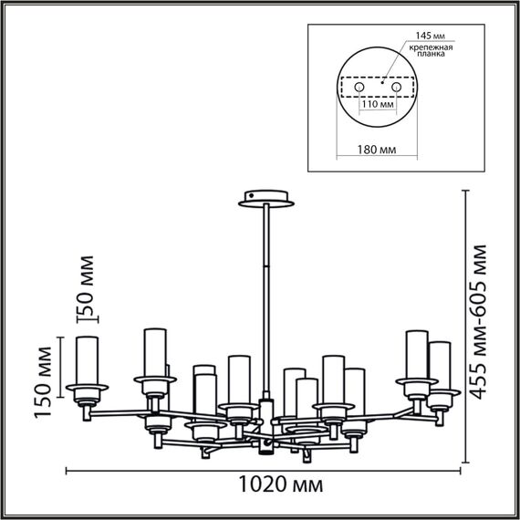 6554/12C CLASSI LN25 28 бронза/коньячный/металл/стекло Люстра потолочная E14 12*40W 220V MADONNA, изображение 2