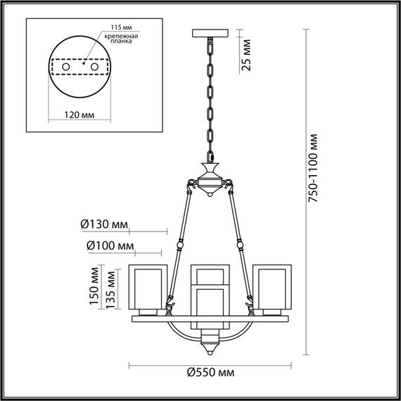 6524/4 COUNTY LN23 39 античная латунь Люстра E27 4*60W 220V RIVERLY, изображение 2