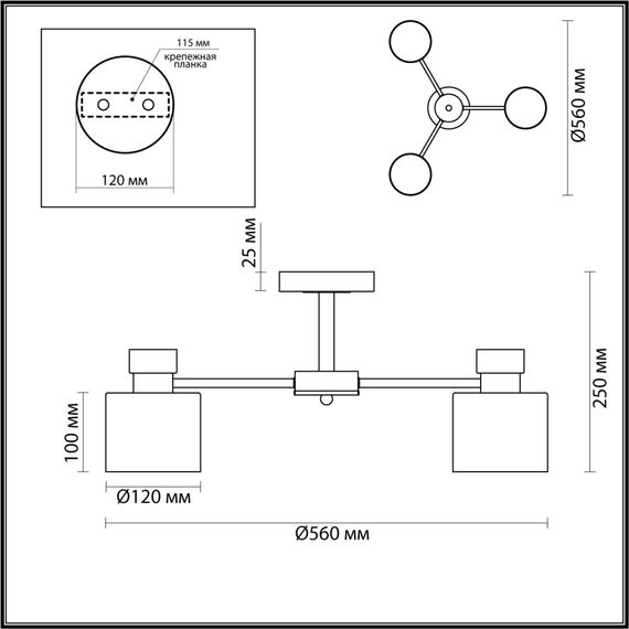 5643/3C COMFI LN23  чёрный, бронза Люстра потолочная E27 3*60W 220V ARLIN, изображение 2