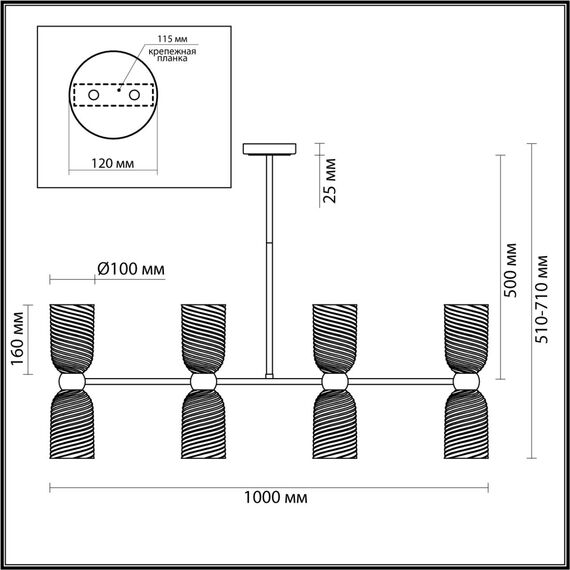 6511/8C MODERNI LN23 173 латунь Люстра потолочная E14 8*40W 220V MONROE, изображение 2