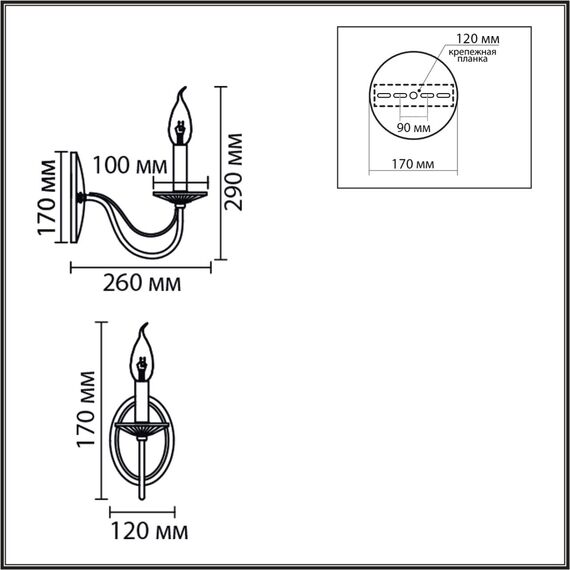 8034/1W CLASSI LN26 металл/стекло, хром/прозрачный Бра E14 1*40W 220V INCANTO, изображение 2