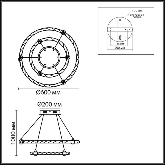 8010/50L LEDIO LN25 золото/прозрачный металл/акрилл Подвесной светильник LED 50W 220V 4000K TWINKLE, изображение 2