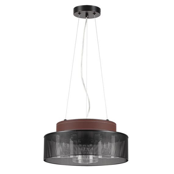 6598/3CY MODERNI LN25 156 черный/черный. коричневый металл, эко кожа/металл, стекло Подвесной светильник Е27 3*60W 220V BASALTO