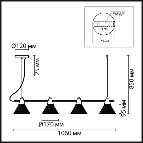 6596/4A MODERNI LN25 183 латунь титаниум/прозрачный, металл/стекло Подвес E27 4*60W 220V CORNE, изображение 2