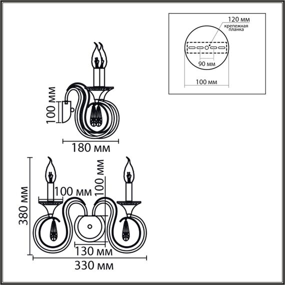 8032/2W CLASSI LN26 металл/хрусталь, хром/прозрачный Бра E14 2*40W 220V LAOKA, изображение 2