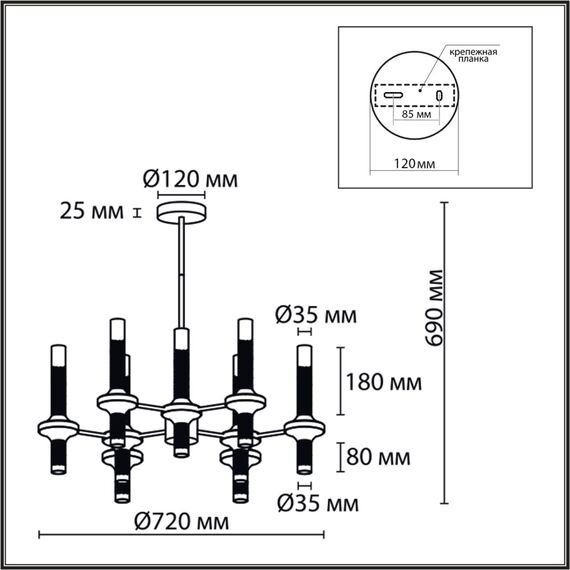 8112/18 NEOCLASSI LN25 26 черный/бронза/прозрачный, металл/стекло Люстра потолочная G9 18*30W 220V TAMARESA, изображение 2