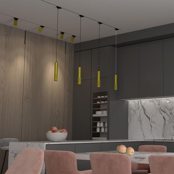 370771 PORT NT21 125 золото Светильник трековый однофазный трехжильный, провод 1м IP20 GU10 50W 220V MAIS, изображение 3