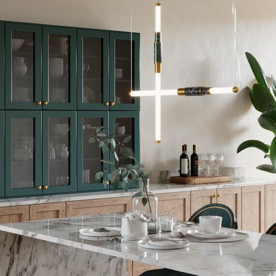 4360/14L MIDCENT ODL24 126 изумрудный мрамор/антич.бронза/металл/акрил Подвесной светильник (ВЕРТ. И ГОРИЗОНТ) IP20 LED 14W 3000K 220V MARMI, изображение 3