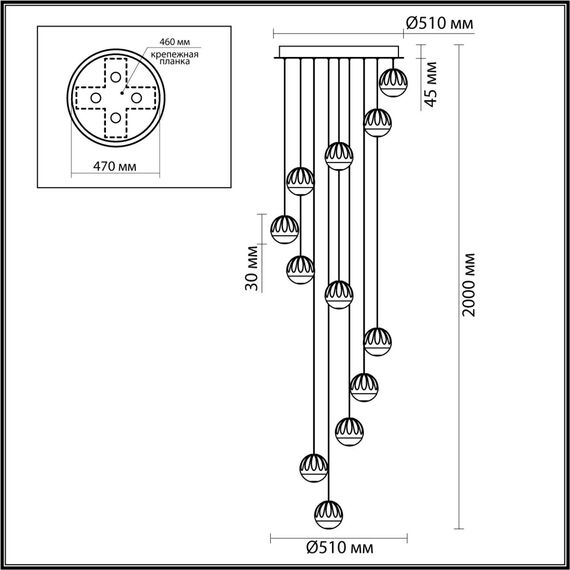 5101/60L L-VISION ODL25 под латунь/прозрачный/акрил Люстра каскадная LED 60W (12*5W) 4000K 2800Лм SONO, изображение 2