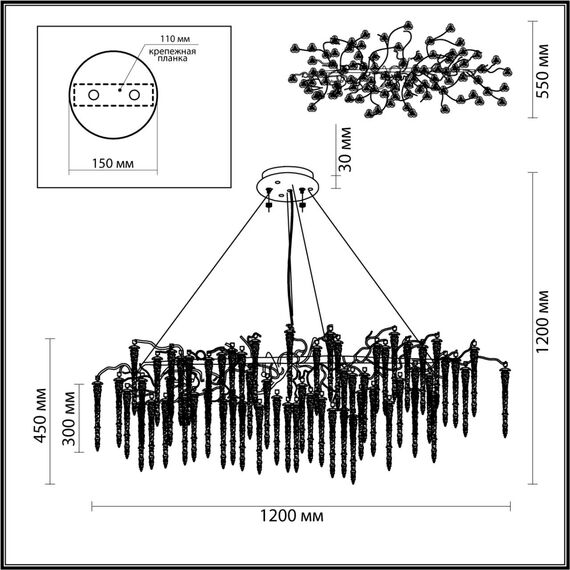 5004/12 HALL ODL23 636 серебристый/прозрачный металл/хрусталь Люстра G9 12*40W BANCHE, изображение 2